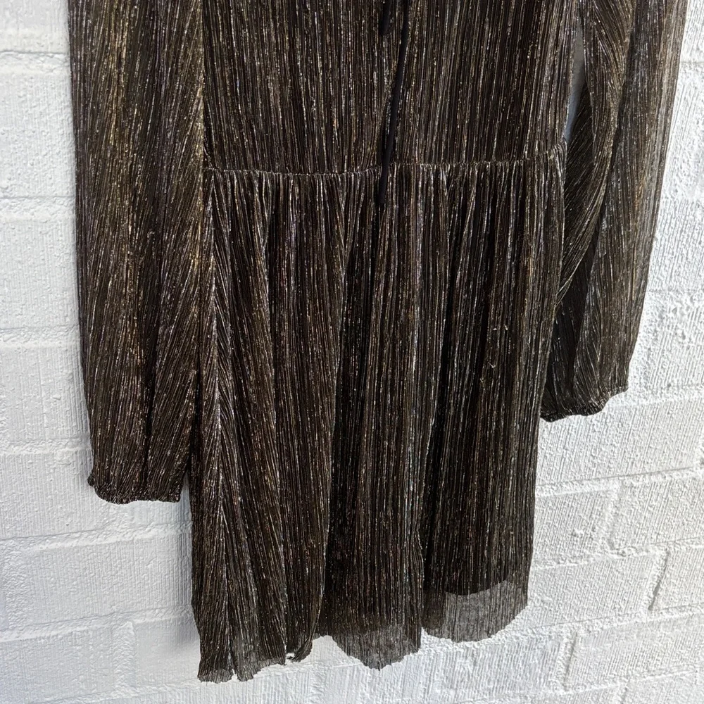 Anthropologie J.O.A. Gold Glitter Shimmer Metallic Gold Long Sleeve Dress sz S